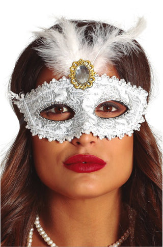 White Mask with Feathers - PartyExperts
