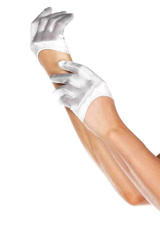 White Mini Cropped Satin Gloves - PartyExperts