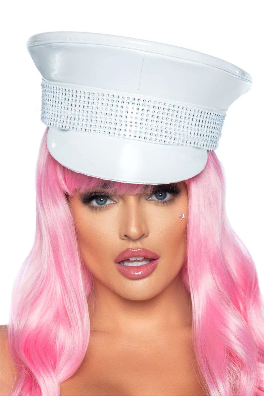 White Rhinestone Trimmed Military Hat - PartyExperts