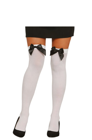 White Tights with Black Ribbon - PartyExperts