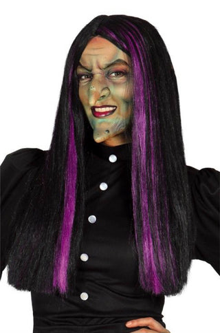 Witch Wig with Purple Streaks.
