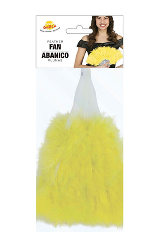 YELLOW FEATHER FAN 16 BLADES - PartyExperts